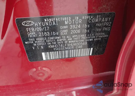 2017 Hyundai Elantra Se из США, поврежденный, VIN KMHD74LFXHU400569